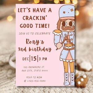 Nutcracker Birthday Party Invitation, Christmas Birthday Party, Girl Nutcracker Party, Let&#39;s Get Crackin&#39; Invite, Editable Template