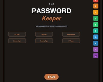 Printable Password Book: A-Z Organizer, WiFi Log, Subscription Tracker (Digital PDF)