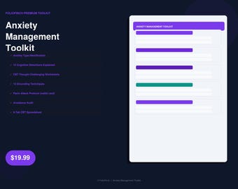Kit de herramientas para la ansiedad Cuaderno de trabajo de TCC Planificador de manejo de la preocupación Guía para ataques de pánico Hojas de trabajo para desafiar los pensamientos Técnicas de conexión con el presente Habilidades de afrontamiento