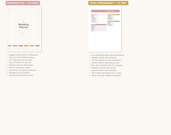 Wedding Planner Excel Spreadsheet | Complete Wedding Planning Bundle | Budget Guest List Vendor Tracker