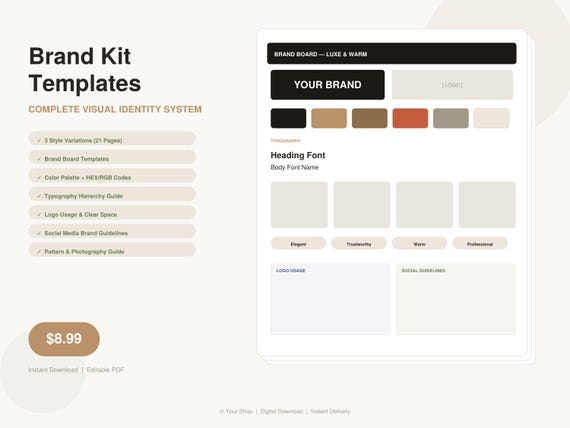 Brand Kit Templates: Visual Identity System, 3 Styles (Digital Download)