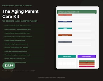 Aging Parent Care Kit: Family Caregiver Planner, Burnout Self-Care, Legal Organizer (Digital PDF)