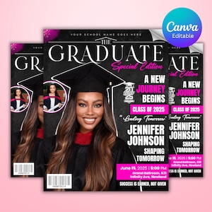 Graduation Invite Magazine Style, DIY Editable Flyer Template, Class of 2025 Graduation Celebration, Premade Event Flyer Design