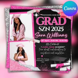 Graduation Flyer, Graduation Party Flyer, Graduation Invitation Flyer, Grad Announcement Flyer Class of 2025, Canva Editable