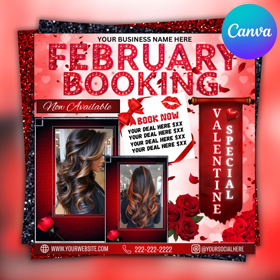 February Booking Flyer, Valentines Day Booking Flyer, February Booking ...
