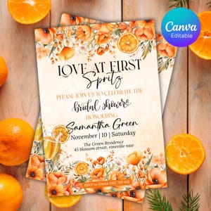 Love at First Spritz Bridal Shower Invitation, Aperol Spritz Bridal Shower Invite, Citrus Bridal Brunch, Orange Bridal Shower Bright Florals