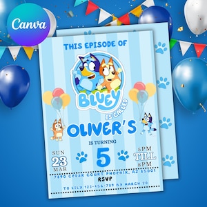 Blue Dog Editable Birthday Invitation Digital Birthday Party Invitation Bday Party Invite Blue Dog Boys Girls Instant Download Template