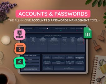 Rastreador de contraseñas de Hojas de cálculo de Google: Registro seguro de cuentas (Descarga digital)