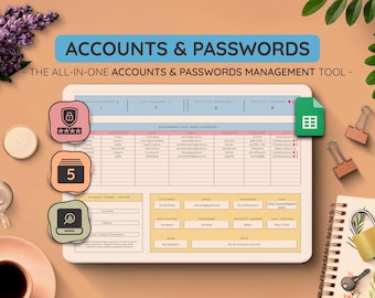 Password Tracker | Google Sheets Template, Accounts Log (Digital Download)