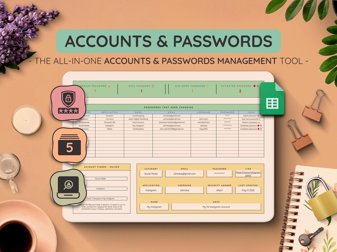 Password Tracker Google Sheets Template | Account List Spreadsheet ...