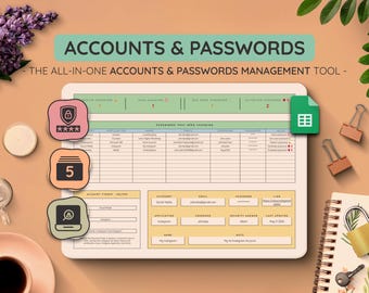 Plantilla de Google Sheets para el seguimiento de contraseñas / Hoja de cálculo de lista de cuentas (Descarga digital)