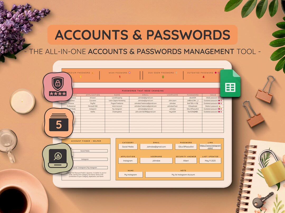 Google Sheets Password Tracker: Secure Account Log (digital Download - Etsy