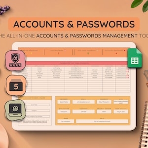 Wachtwoordtracker voor Google Spreadsheets: beveiligd accountlogboek (digitale download)