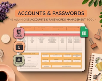 Rastreador de contraseñas de Hojas de cálculo de Google: Registro seguro de cuentas (Descarga digital)