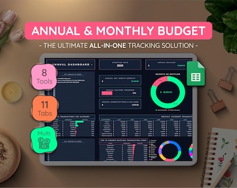 Annual Budget Planner Google Sheets | Bill Tracker, Savings, Net Worth (Digital Download)