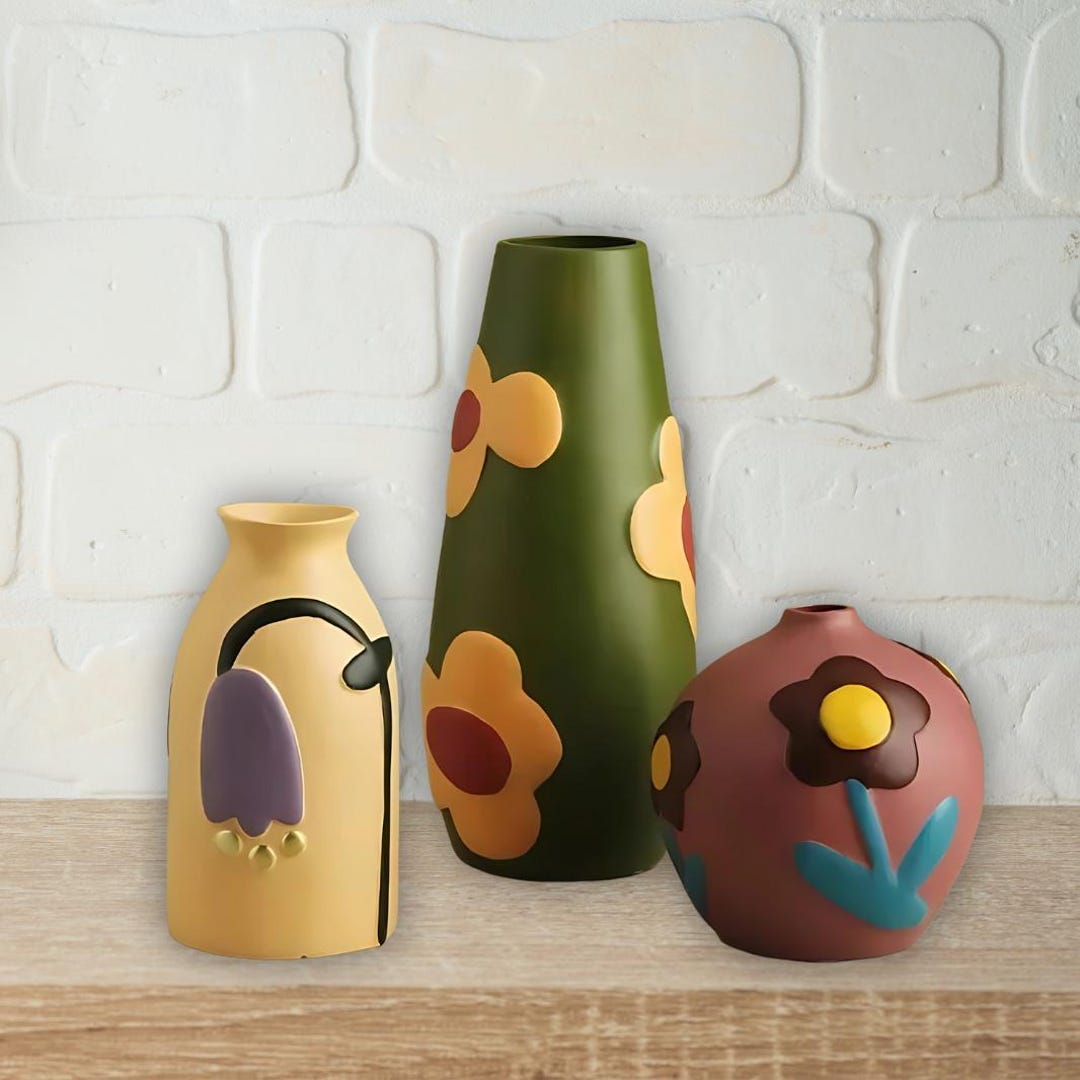 Retro Ceramic Flower Vases, Hand-painted Abstract Vases for Flowers ...