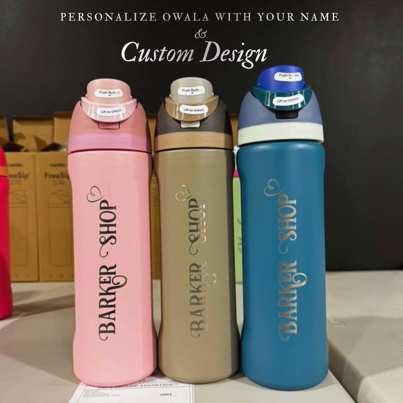 Personalized Owala 24oz FreeSip bottle with custom logo or name engraving. Perfect for unique gifts, branding, or personalized everyday use.