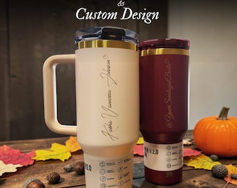 Copo térmico Stanley personalizado de 1,2 litro com alça e canudo | Copo com nome gravado | Presente personalizado para ela, caneca de viagem para convite de madrinha