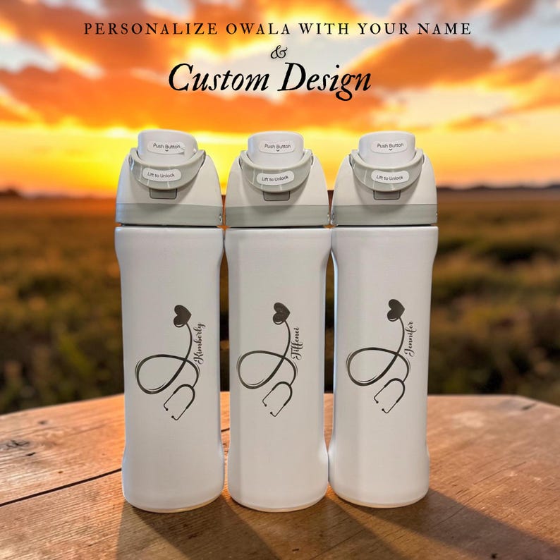 Personalized Owala FreeSip bottle with engraved name, ideal for nurses and healthcare workers. Perfect for hospital shifts and daily hydration. A practical and thoughtful gift for RN and medical professionals.