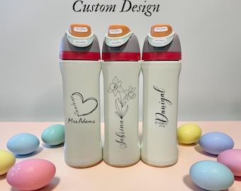 Garrafa de água FreeSip personalizada de 710ml | Garrafa com nome gravado | Copo térmico de aço inoxidável | Presente para ela, crianças, garrafa escolar