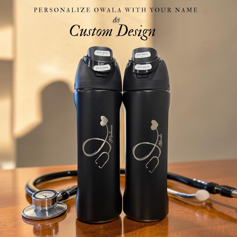 Personalized Owala FreeSip bottle with engraved name, ideal for nurses and healthcare workers. Perfect for hospital shifts and daily hydration. A practical and thoughtful gift for RN and medical professionals.