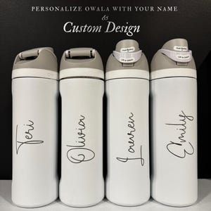 Personalized Owala 24oz FreeSip bottle with custom laser engraved name. A stylish and practical gift for daily use, travel, or everyday hydration.