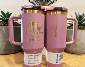 Personalized Beach 40oz Tumbler | Custom Name or Design Engraved Ocean Summer Cup, Insulated Travel Mug, With Flip Straw Lid, Gift for Her