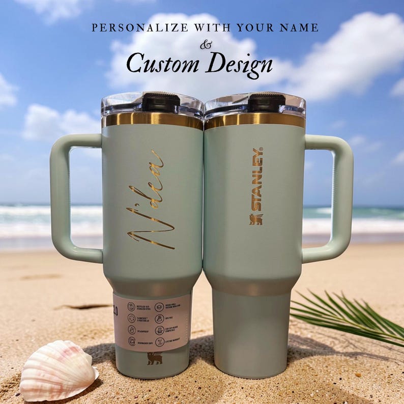 Personalized Stanley 40oz tumbler with custom engraved design, logo, or artwork. Perfect for unique gifts, branding, personal artwork, or creative drinkware.