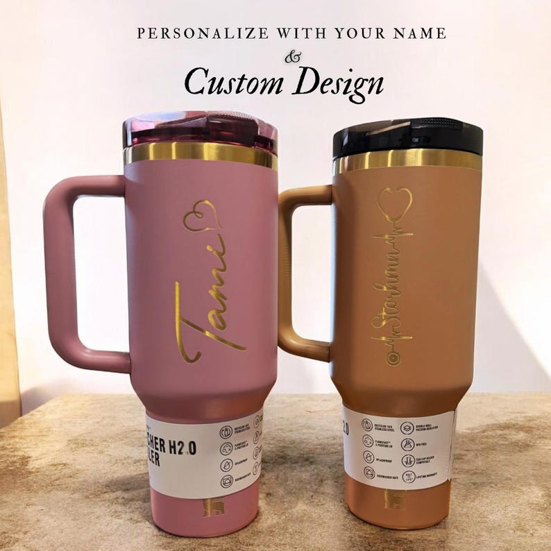 Personalized Stanley 40oz tumbler with custom engraved design, logo, or artwork. Perfect for unique gifts, branding, personal artwork, or creative drinkware.