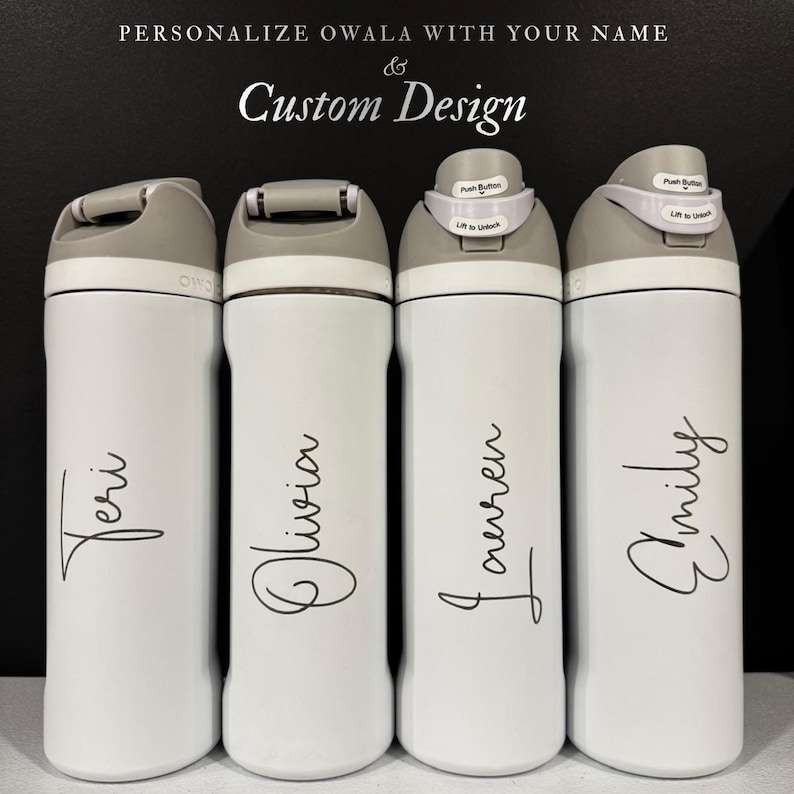 Personalized Owala 24oz FreeSip bottle with custom engraved name, perfect gift for her. A stylish and thoughtful personalized gift for everyday use.