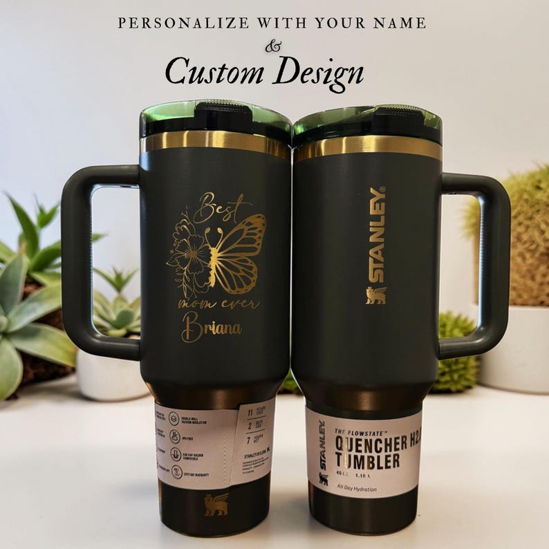 Personalized Stanley 40oz tumbler with custom engraved design, logo, or artwork. Perfect for unique gifts, branding, personal artwork, or creative drinkware.