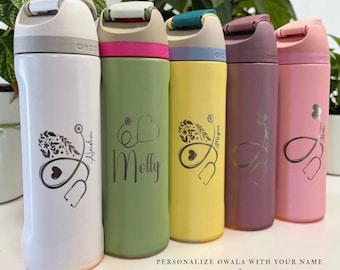 Botella Owala personalizada de 710 ml / Regalo personalizado para enfermeras con grabado láser, agradecimiento a las enfermeras registradas, botella de agua con nombre, regalo de graduación de la escuela de enfermería