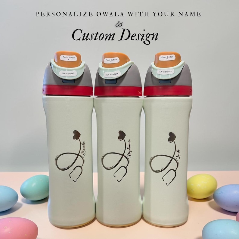 Personalized Owala FreeSip bottle with engraved name, ideal for nurses and healthcare workers. Perfect for hospital shifts and daily hydration. A practical and thoughtful gift for RN and medical professionals.