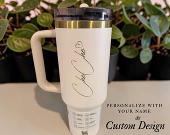 Personalized 40oz Tumbler | Custom Name Engraved, Custom Tumbler, Gift Cup, Stainless Steel Insulated Travel Mug, With Handle & Flip Straw