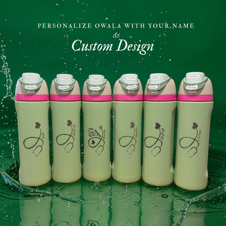 Personalized 24oz FreeSip Water Bottle | Custom Engraved Name Bottle | Insulated Stainless Steel Cup | Gift for Her, Kids, School Bottle