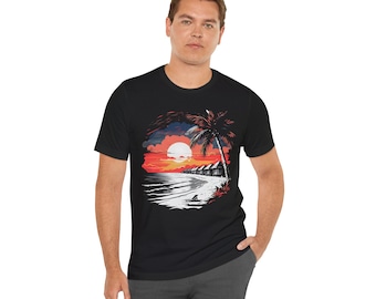 Beach at Sunset Tee, Ocean Beach Shirt, Sunset Beach Top, Summer Beach T-shirt, Coastal Beach Apparel