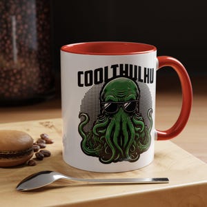 Coolthulhu Accent Coffee Mug (11, 15oz) - Lovecraftian Octopus Design, Tea Cup, Hot Cocoa, Gift for Book Lovers, Unique Kitchen Decor,