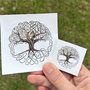 Tree of Life Vinyl Stickers, Gold Celtic Yggdrasil Art (3" and 1.5" Diameter)