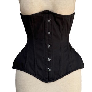 Women&#39;s Underbust Steel Boned Corset Heavy Duty Waist Trainer Conical Black Cotton Corset