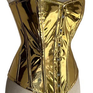 Women&#39;s Overbust Waist Trainer Corset | Heavy Duty Steel Boned Gold PVC Fancy Corset