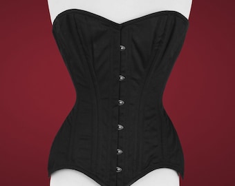 Corset long robuste en coton pour femme avec double désossage en acier - Fabriqué sur commande