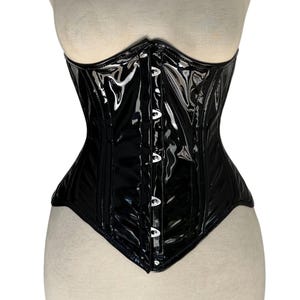 Heavy Duty Waist Trainer Conical Black PVC Corset Women&#39;s Underbust Double Steel Boned Corset