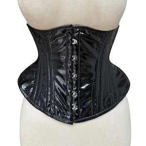 Women&#39;s Underbust Waist Trainer Corset Double Steel Boned Black PVC Conical Corset