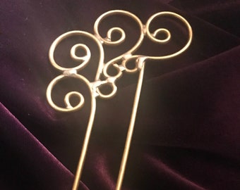 Brass Swirl Hair pick, Hair comb, hair stick, swirl comb, hair accessory, brass pin