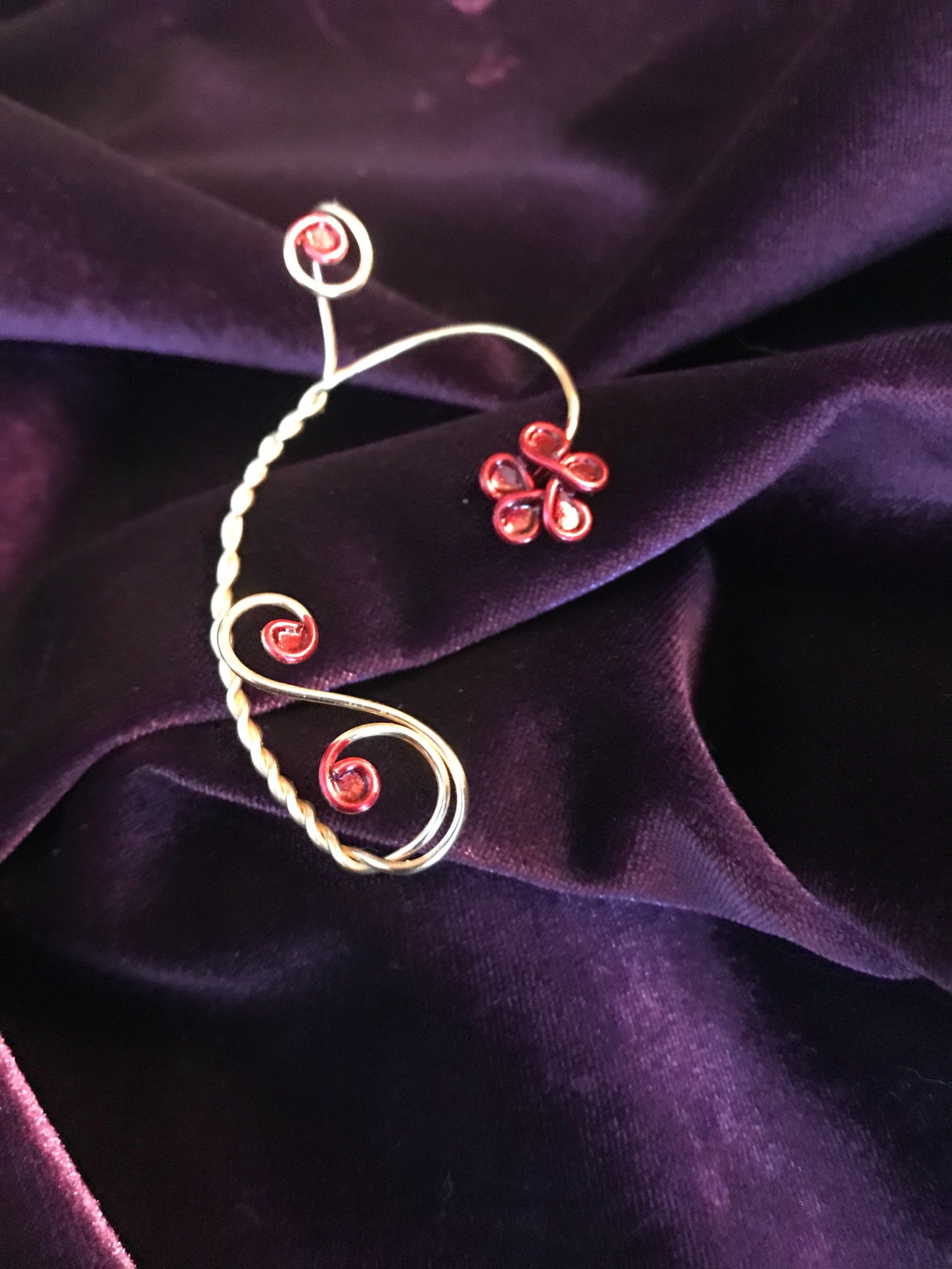 Vine Ear Cuff, Swirl Flower Vine Ear Cuff, Ear Wrap, Ear Jacket, Ear