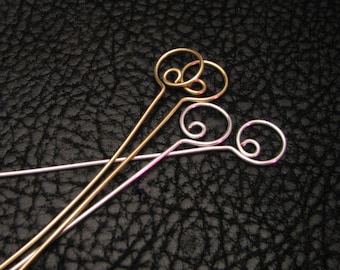 Swirl head pins, eye pins, beading supplies, hoop eye pins, hoop Headpins, jewelry findings, beading pins, beading component, 4 pc, gf, ss