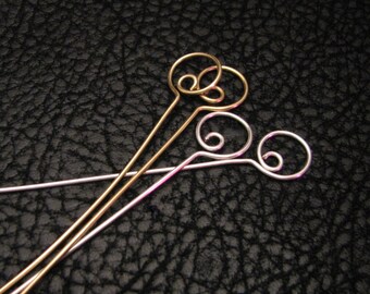 Swirl head pins, eye pins, beading supplies, hoop eye pins, hoop Headpins, jewelry findings, beading pins, beading component, 4