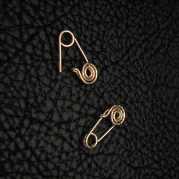 Little Safety Pins, fancy tiny pin, safety pin with swirl, safety pin earring, wire safety pin, earring charm, sterling or gold fill