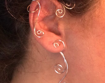 Ear cuff, Waves of Swirl Cuff, Vine Jewelry, ear jewelry, ear climber, ear wrap, ear jacket, silver plate, sterling silver