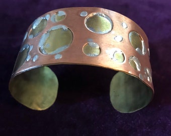 Recycled brass and copper dot cuff bracelet